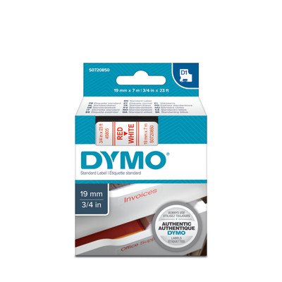 Dymo D1 kazetta, 19mmx7m, piros/fehér (45805)